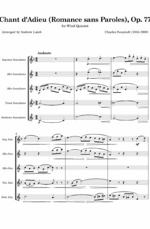 Chant d’Adieu (Romance sans Paroles), Op. 77 [by Charles Neudtedt, arr. for Saxophone Quintet]
