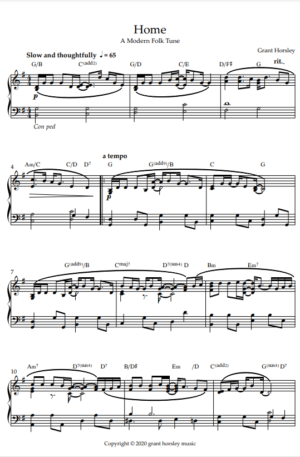 Home- A Modern Folk Tune-Piano solo (with chord symbols)