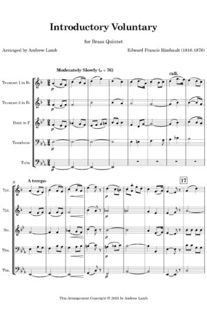 Edward Rimbault | Introductory Voluntary | for Brass Quintet
