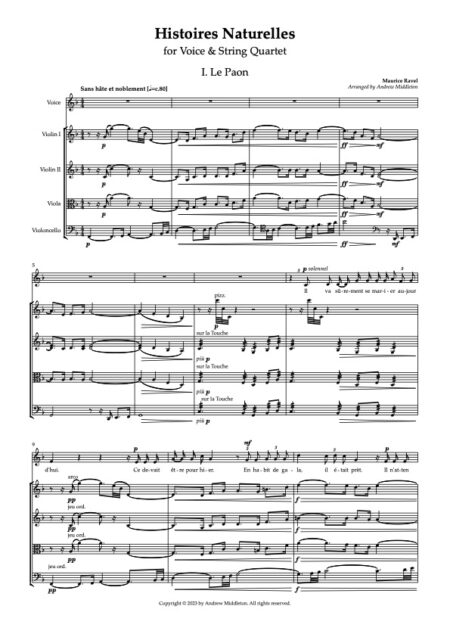 Histories Naturelles for voice and string quartet Full Score