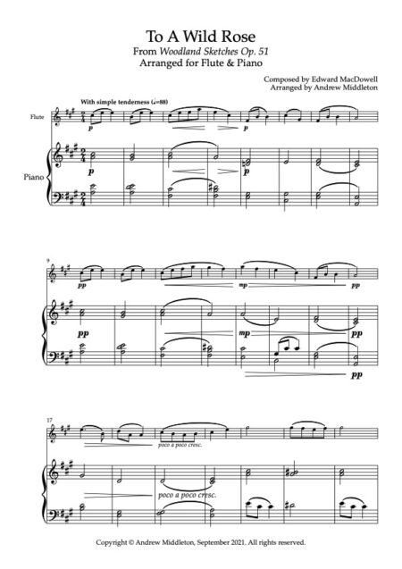 To A Wild Rose for Flute and Piano Full Score