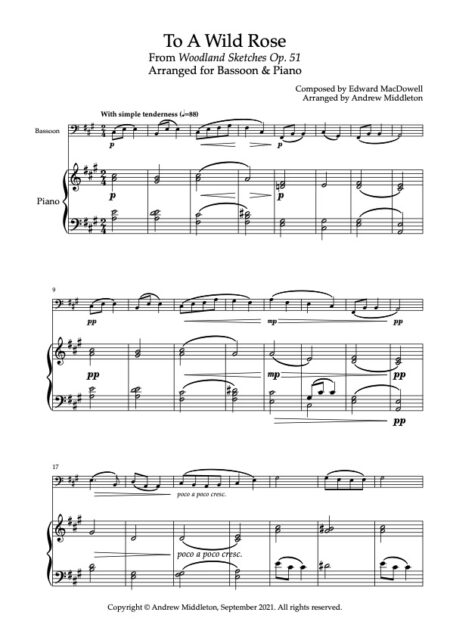 To A Wild Rose for Bassoon and Piano Full Score