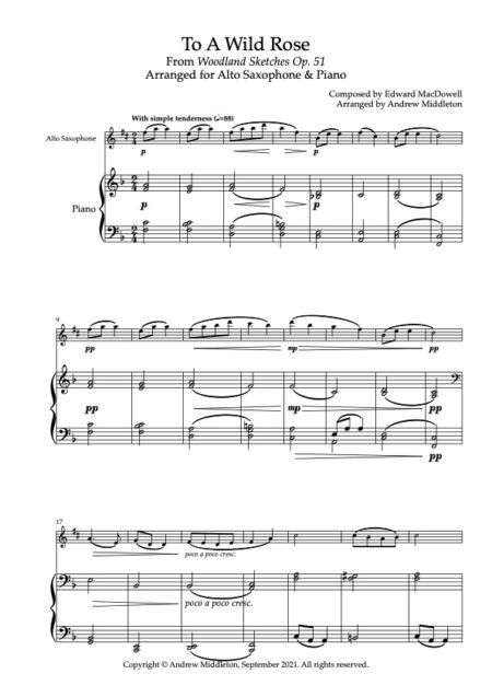 To A Wild Rose for sax and Piano Full Score
