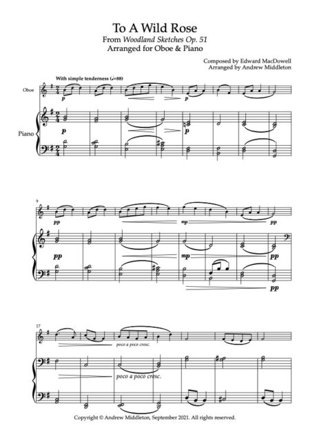 To A Wild Rose for oboe and Piano Full Score