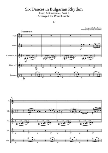 Six Dances in Bulgarian Rhythm Score and parts