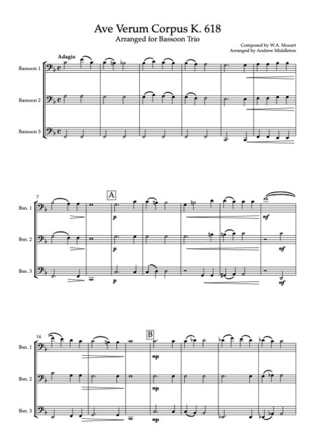 Ave Verum Corpus for Bassoon Trio Score and parts