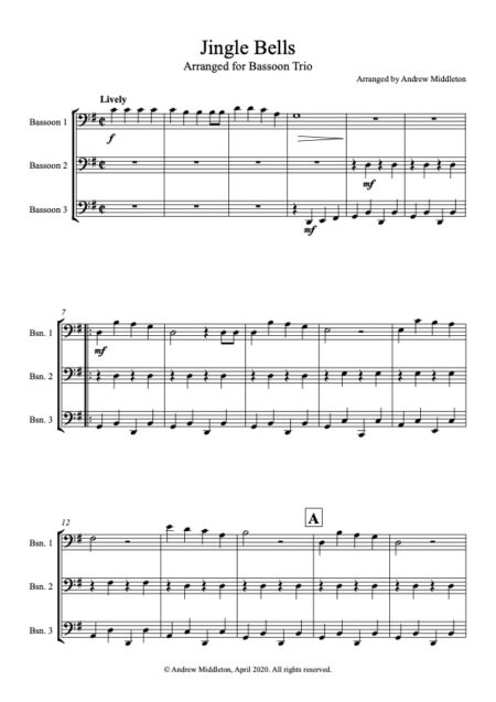 Jingle Bells Arranged for bsn Trio Score and parts