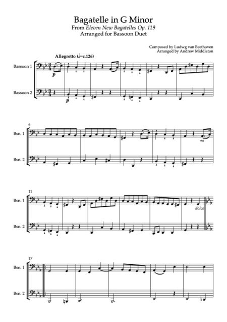 Bagatelle in G Minor bsn duet Score and parts