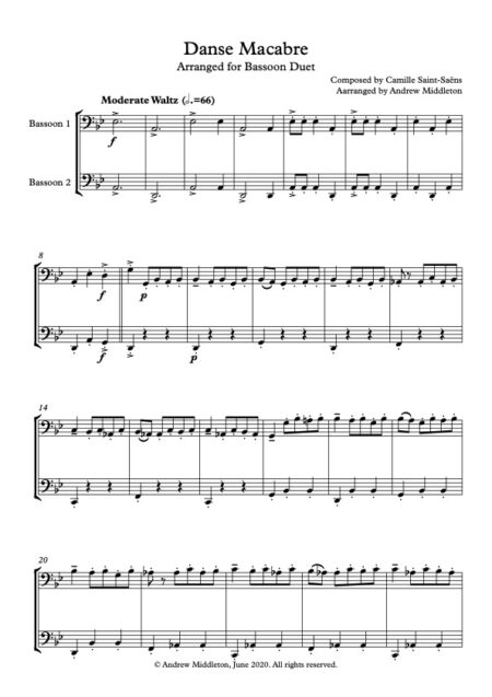 Danse Macabre for bsn duet Score and parts