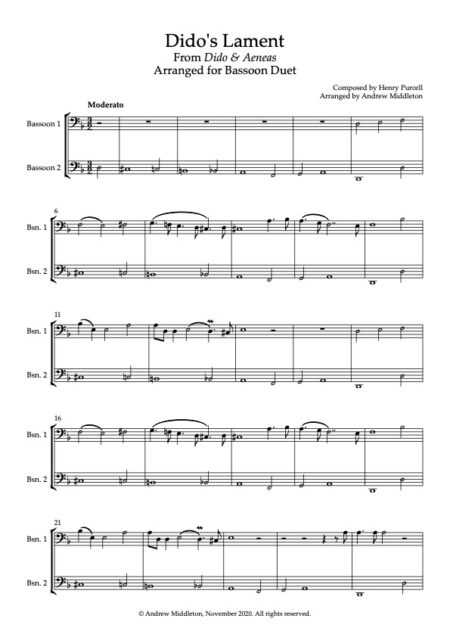 Didos Lament for bassoon duet Score and parts