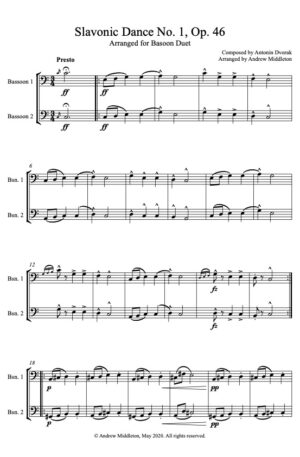 Slavonic Dance No. 1 Op. 46 arranged for Bassoon Duet
