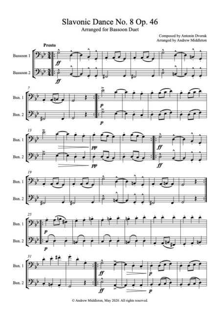 Slavonic Dance No. 8 for bsn duet Score and parts
