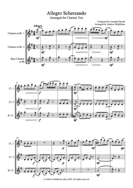 Allegro Scherzando for clarinet trio Score and parts
