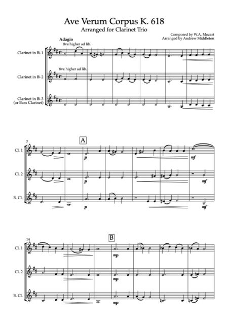Ave Verum Corpus for Clarinet trio Score and parts