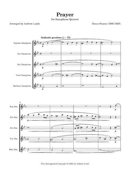 Saxophone Quintet Steane Prayer Score and parts Page 03
