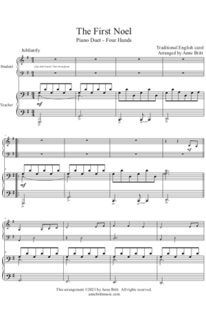 The First Noel – Late Elementary Student/Teacher Piano Duet (key of G)