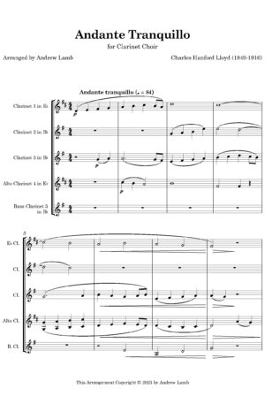 Andante Tranquillo (by Charles Harford Lloyd, arr. for Clarinet Ensemble)