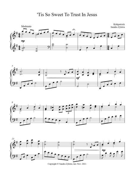 Tis So Sweet To Trust In Jesus intermediate piano cover page 00021