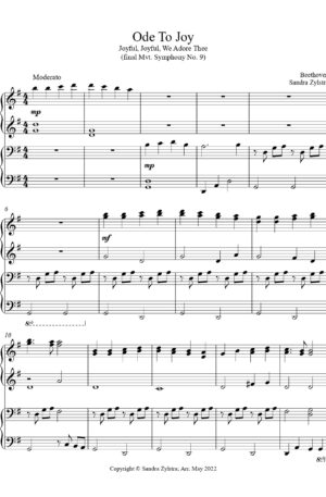 Ode To Joy (Joyful, Joyful We Adore Thee) -1 piano, 4 hand duet