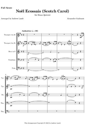 Alexandre Guilmant | Noël Ecossais (Scotch Carol) |for Brass Quintet
