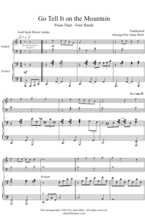 Go Tell It on the Mountain – Late Elementary Student/Teacher Piano Duet