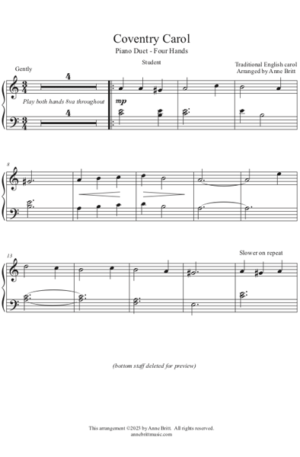 Coventry Carol – Late Elementary Student/Teacher Piano Duet