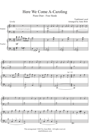 Here We Come A-Caroling – Late Elementary Student/Teacher Piano Duet