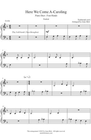 Here We Come A-Caroling – Late Elementary Student/Teacher Piano Duet
