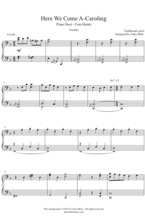 Here We Come A-Caroling – Elementary Student/Teacher Piano Duet