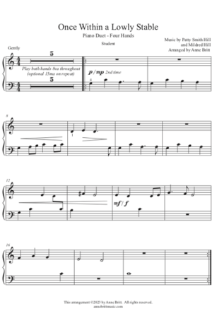 Once Within a Lowly Stable – Elementary Student/Teacher Piano Duet