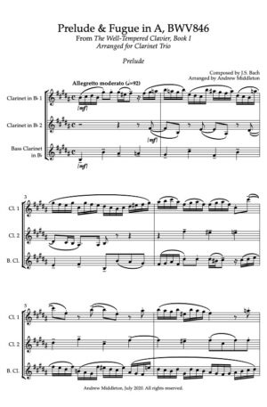 Prelude and Fugue in A BWV 864 arranged for Clarinet Trio