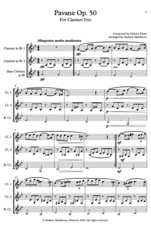 Pavane Op. 50 arranged for Clarinet Trio