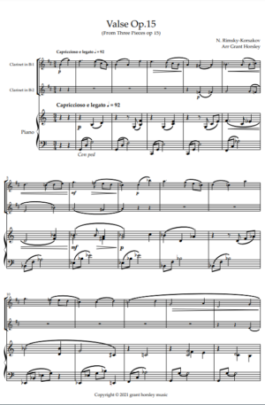“Valse Op.15” Rimsky- Korsakov- for Clarinet Duet and Piano
