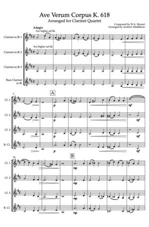 Ave Verum Corpus K. 618 arranged for Clarinet Quartet