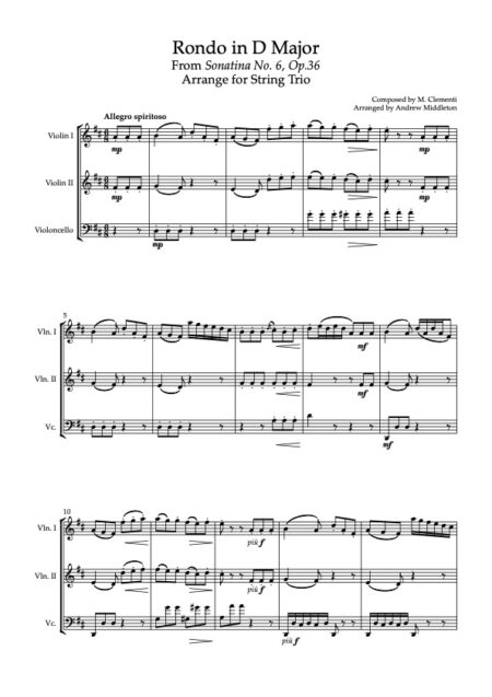 Rondo in D for String Trio Full Score