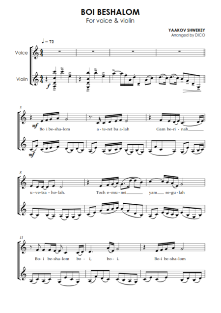 Boi Beshalom in C voice violin pag1