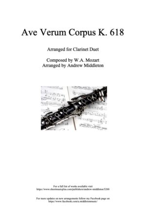 Ave Verum Corpus K. 618 arranged for Clarinet Duet