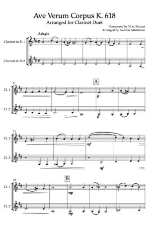 Ave Verum Corpus K. 618 arranged for Clarinet Duet