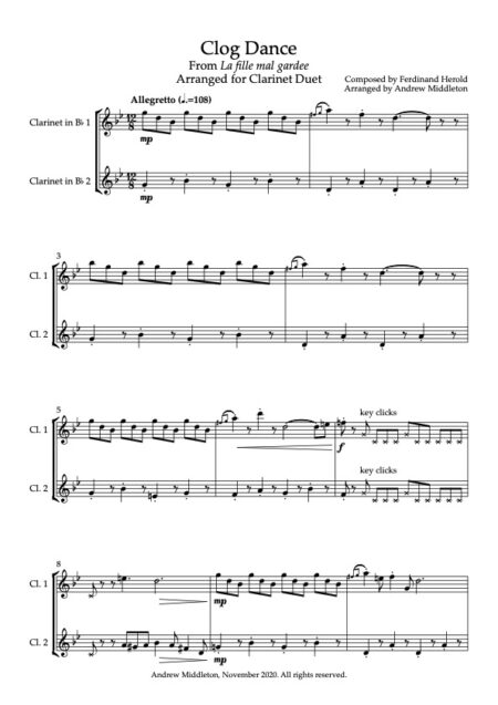 Clog Dance for clar duet Score and parts