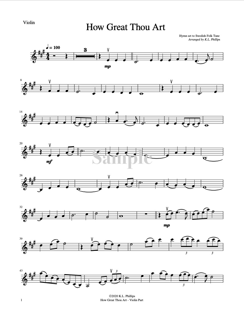 How Great Thou Art - Violin Solo With Piano Accompaniment - Sheet
