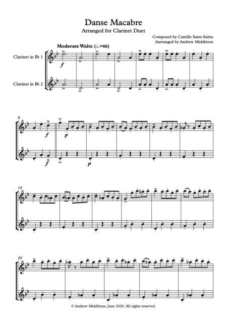 Danse Macabre for clarinet duet Score and parts
