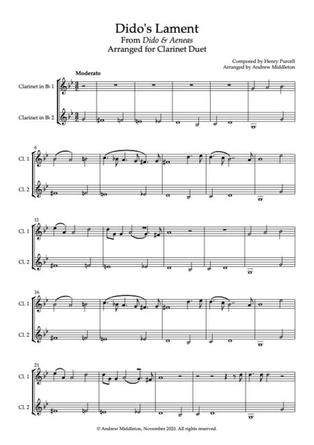 Didos Lament for clar duet Score and parts 1