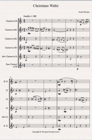 “Christmas Waltz” Original for Clarinet Choir. Early Intermediate