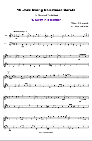 10 Jazz Swing Carols for Flute and Violin Duet