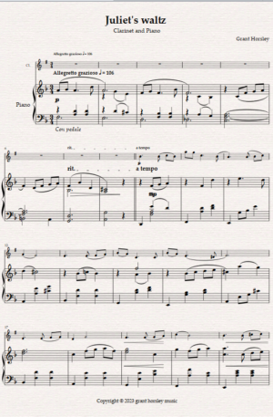 “Juliet’s Waltz” Original romantic waltz for Clarinet and Piano.