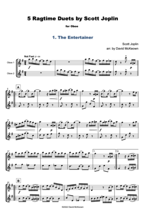 5 Ragtime Duets by Scott Joplin for Oboe