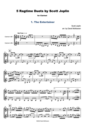 5 Ragtime Duets by Scott Joplin for Clarinet