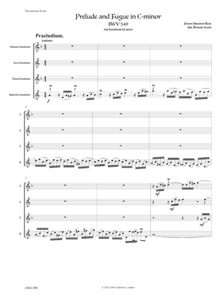 Bach Prelude and Fugue in C minor BWV 549 Richard Alder sax quartet 1 scaled