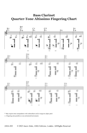 Bass Clarinet Quarter-Tone & Altissimo Fingering Chart