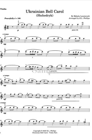 Ukrainian Bell Carol (Shchedryk) – Violin Solo with Piano Accompaniment